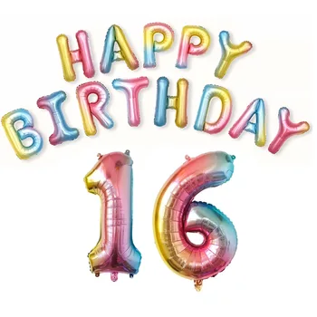 

Gradient Color Love 16inch Happy Birthday Letter Foil Balloon Rainbow Number Balloon Wedding Birthday Party Baby Shower Decor