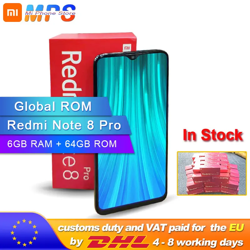 Цена Смартфон Xiaomi Redmi Note 8 Pro с глобальной прошивкой, 6 ГБ, 64 ГБ, Восьмиядерный процессор MTK Helio G90T, 64 мп, камера заднего вида, 4500 мА ч, 2040x1080