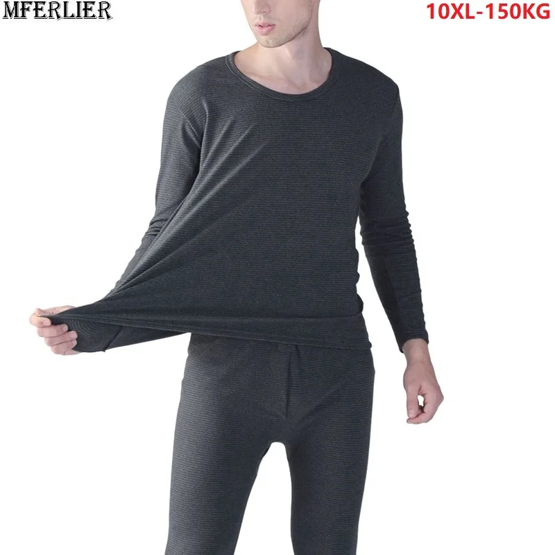 

men Long Johns Thermal Leggings underwear plus Size 7XL 8XL 9XL 10XL Tops+ pants Bottoms elasticity man Soft black underwear 60