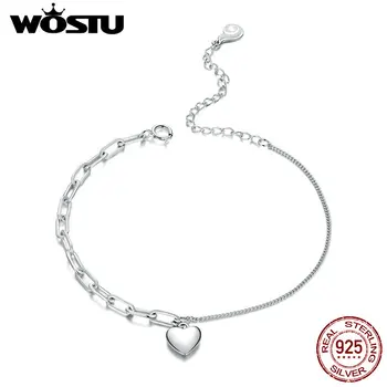 

WOSTU 925 Sterling Silver Double Chain Heart Bracelet Chain Link Femme Bracelets for Women Sterling Silver Jewelry FNB053