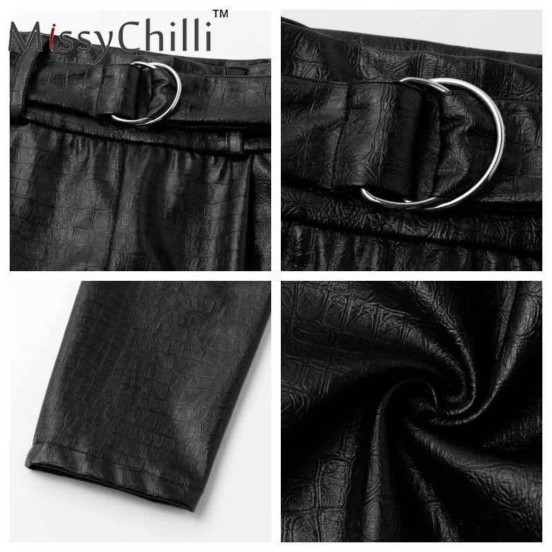 MissyChilli pu кожаные свободные брюки и капри женские черные брюки с высокой талией женские брюки повседневные брюки с поясом женские зимние штаны