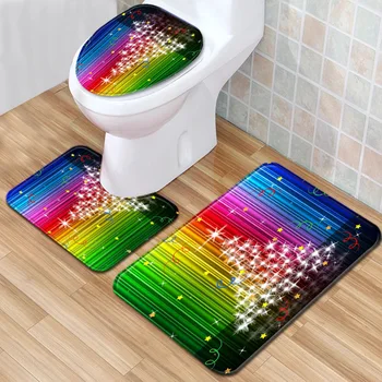 

Christmas Bath Mats 3Pcs Carpet For Bathroom Toilet Rug Abdsorbent Shower Room Carpets Foot Pads Bath Rugs