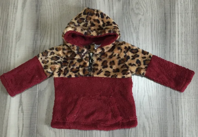 Осенне-зимняя одежда; теплое пальто для маленьких девочек; цвет черный, винный; леопардовый; флисовая толстовка с капюшоном; хлопковая одежда; детская одежда; хлопковый эксклюзивный Топ - Цвет: wine hoodie