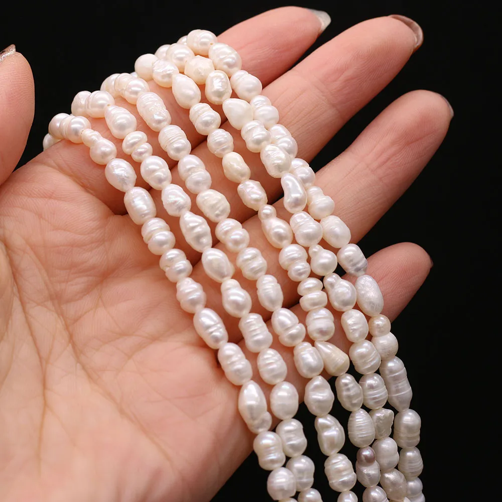 

100% Real Natural Freshwater White Pearls Rice Beads Shape Vertical Perforated Beads 5-6 mm For Jewelry Making Necklace