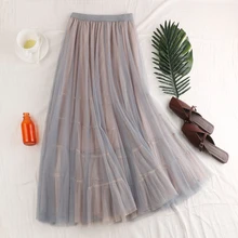 Летняя двухслойная тонкая Тюлевая юбка Женская эластичная высокая талия эластичная талия высокая уличная мода повседневная юбка в складку Женская милая