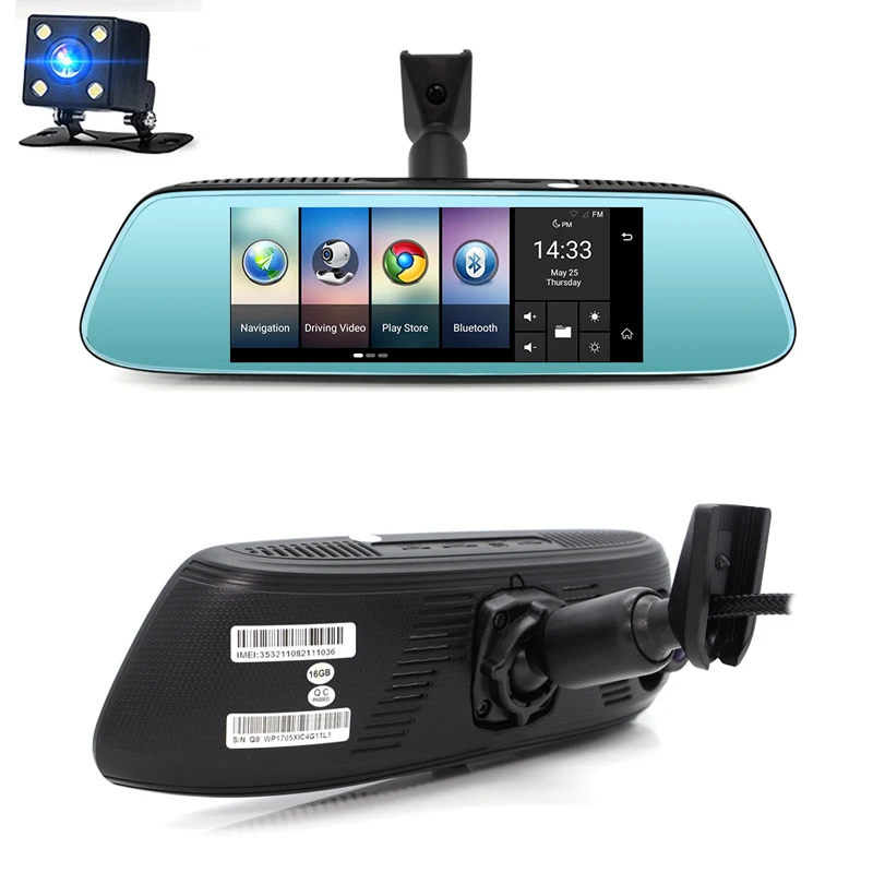 Anfilite 7 дюймов автомобиля зеркало заднего вида DVR 4 г ADAS Android gps навигации Full HD 1080P Dash Камера WiFi контрольный Автомобильный видеорегистратор - Название цвета: Черный