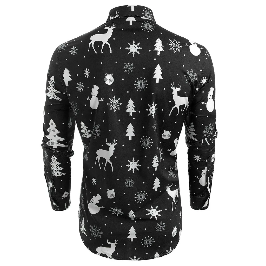 Funnyshirt печатных длинный рукав; пуговицы Для мужчин одежда Повседневное снежинки Рождественская, Печать оленей Рождественская рубашка год блузка для вечеринок