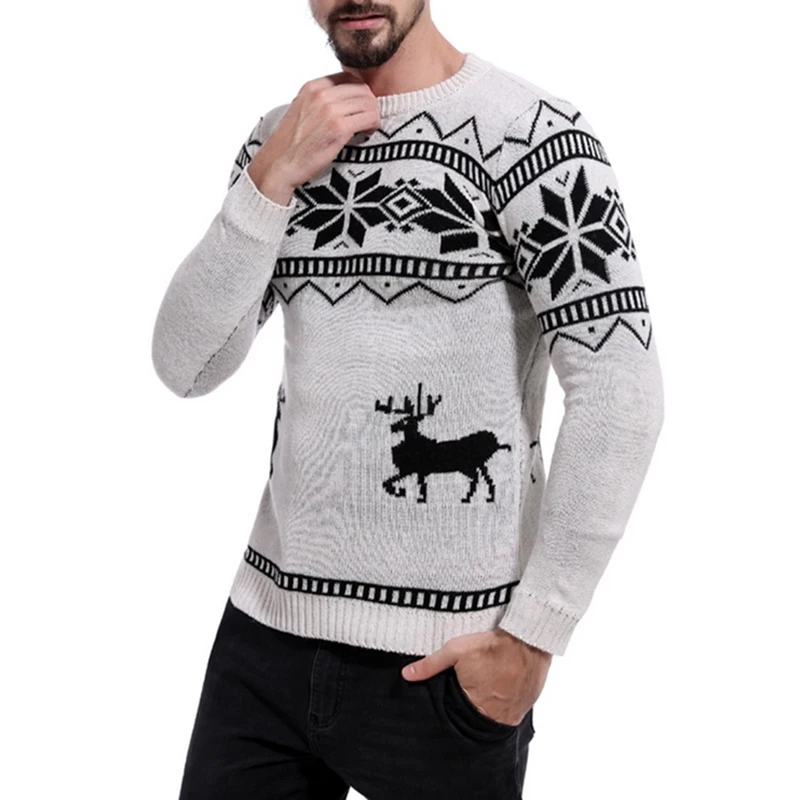 CYSINCOS мужской свитер с принтом оленя, Повседневный пуловер с круглым вырезом на осень и зиму, Рождественский вязаный джемпер, свитера, облегающая мужская одежда