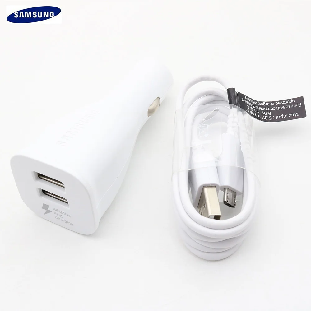 samsung Автомобильное зарядное устройство двойной USB адаптивный быстрый адаптер Micro USB Быстрый кабель для передачи данных для Galaxy S6 S7 S8 S9 Plus Note 4 8 9