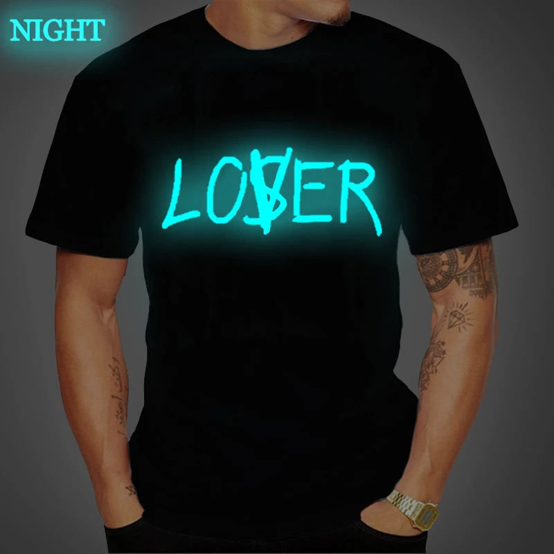 Mens T Shirts Fashion LOSER Luminous Black T Shirt Streetwear Short Sleeve T-Shirt Oversized T Shirt Mens T Shirts Fashion 2019