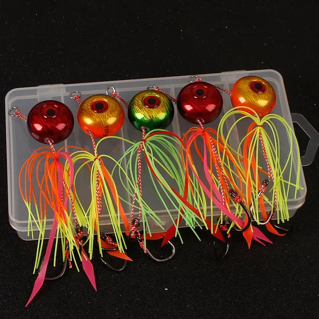 $US $20.08 5 Pcs Pack 60g -150g Tai Rubbers Kabura Slider Jig Madai Sinker Lead Jigging Lures Saltwater Red Sn
