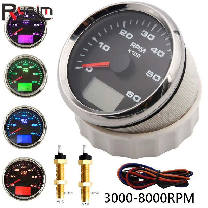 

85mm Instrument Panel Tachometer Gauge 0-6000RPM,0-8000RPM Waterproof Marine Car Tacho Meter Speed Ratio with Hour meter 9-32V