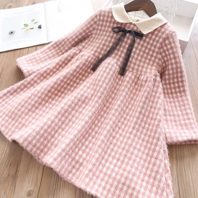 Owligbaby/ ; 5 шт.; зимнее платье принцессы для девочек; детское платье в клетку; детская одежда с длинными рукавами и галстуком