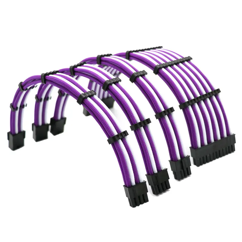 Angitu 180 Graus Curva Psu Cabo de Extensão Kit 1x24pin1x Cpu 8pin 2xgpu 86 Mais Pinos Pci-e Premium 20cm 30cm - Imagem 3
