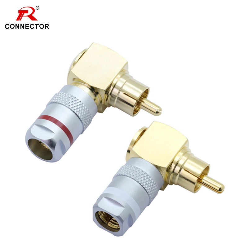 2PCS RCA Right Angle Connector RCA HIFI Cable Terminals Gold Plated RCA ...