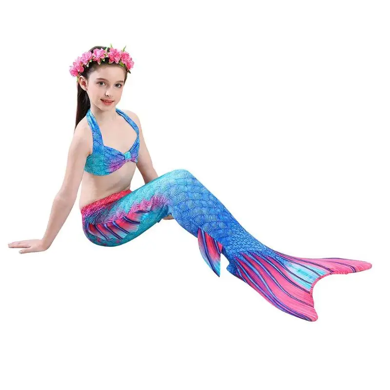 Летний купальный костюм для девочек из 4 предметов; комплект бикини с рыбьими хвостами; детский купальный костюм для костюмированной вечеринки