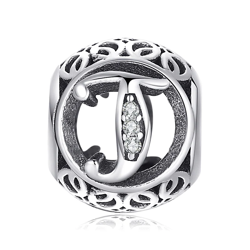 T JewelryPalace Винтаж письмо A-R кубического циркония Aucthentic стерлингового серебра 925 Шарм браслет DIY ювелирных подарки для нее - Окраска металла: T