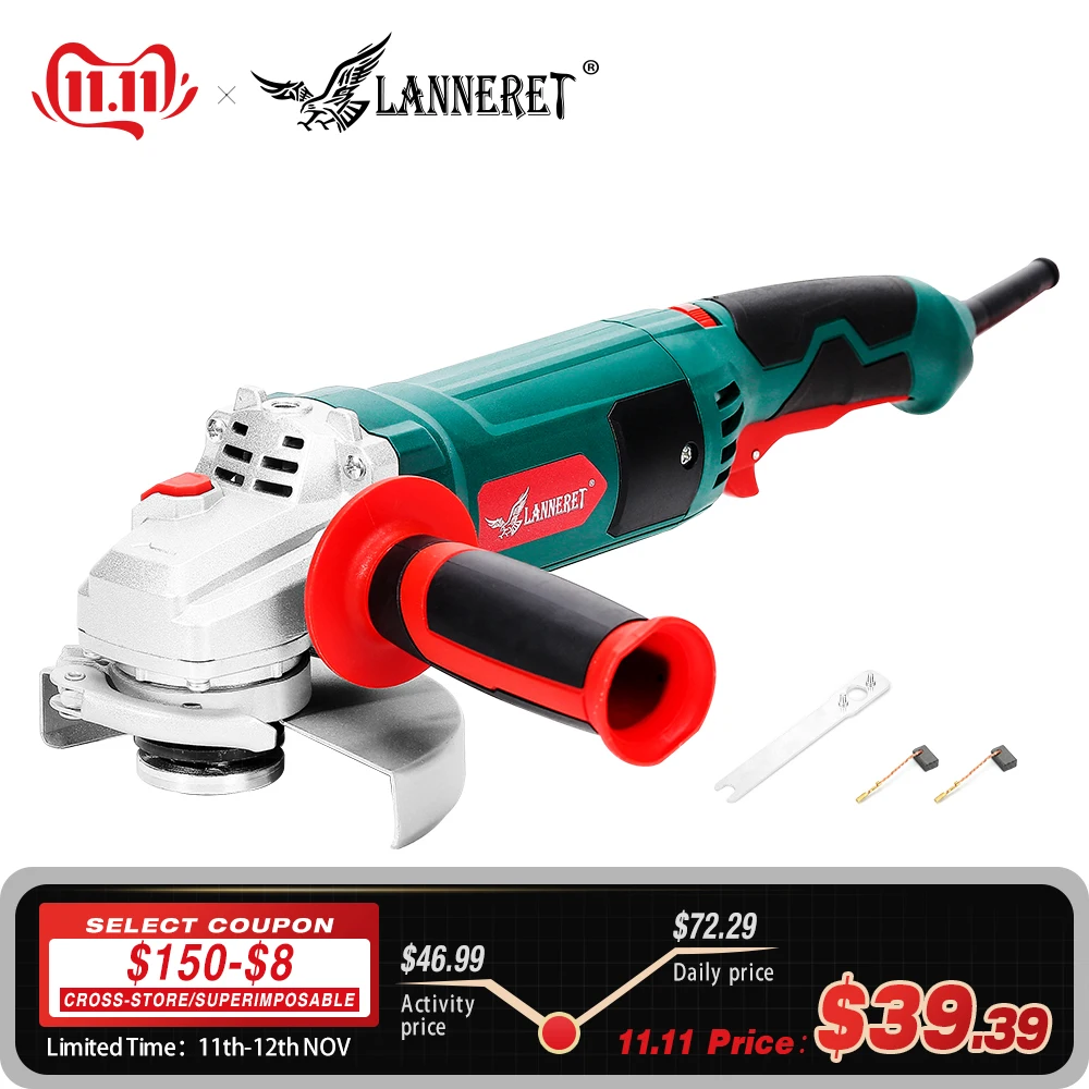 Günstig LANNERET Elektrische Winkel Grinder 1050W 125mm Variable Geschwindigkeit 3000 10500RPM Toolless Schutz für Schneiden Schleifen Metall oder Stein Arbeiten