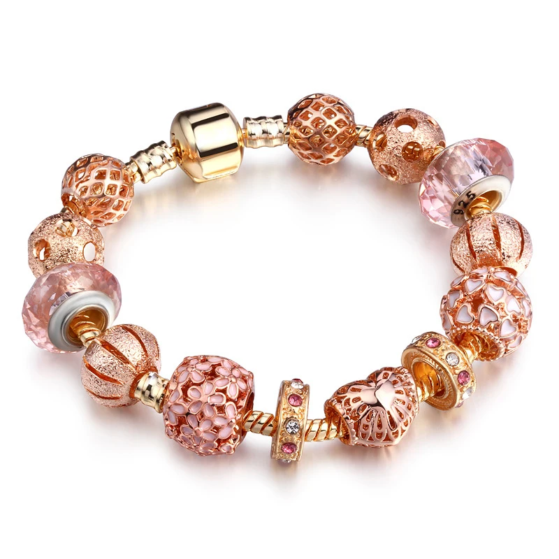 

ATTRACTTO Fashion Gold Heart Bracelets&Bangles For Women Charm Flower Bracelets Jewelry Handmade Snap Button Bracelet SBR190421