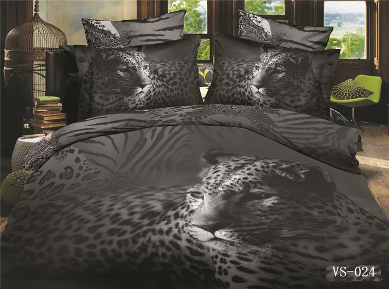 3D животное пододеяльник король/королева размер тигр/леопард/Волк/лев хлопок смесь Горячая Лебедь покрывало постельные принадлежности наборы наволочки
