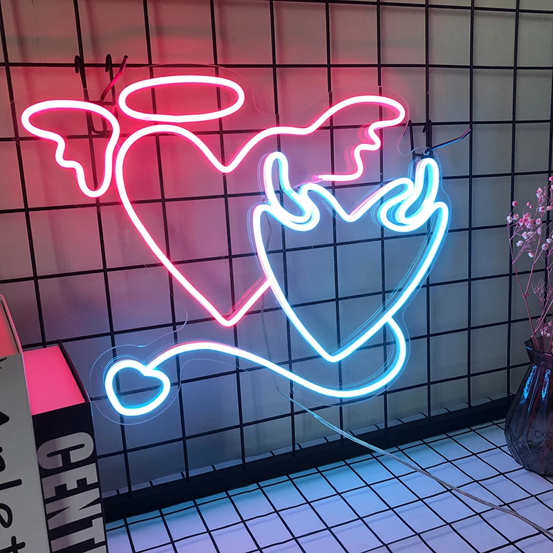 LEDネオンサイン オーダーメイド 天使と小悪魔 ハート