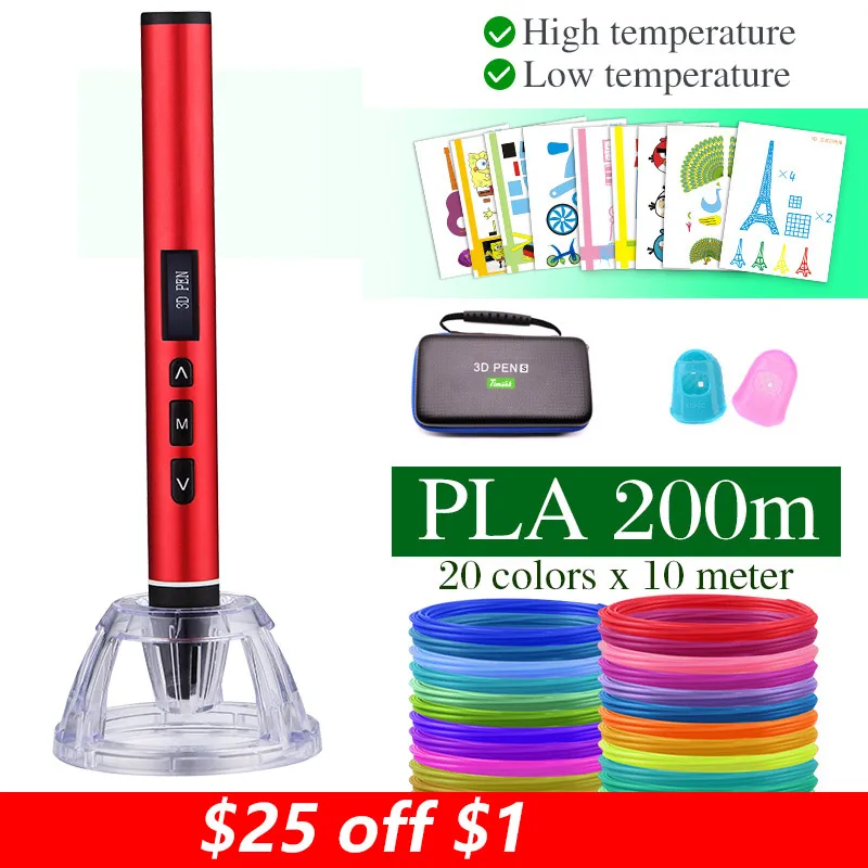 buy 3D pen 3D printer pen Switchable PCL and PLA modes ,200meter1.75mm PLA filament ,metal shell,USB power supply,Christmas gifts