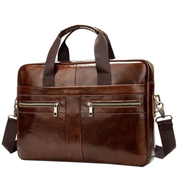 

BEAU-Men's Genuine Leather Briefcase Male Man Laptop Bag Natural Leather for Men Messenger Bags Men's Briefcases