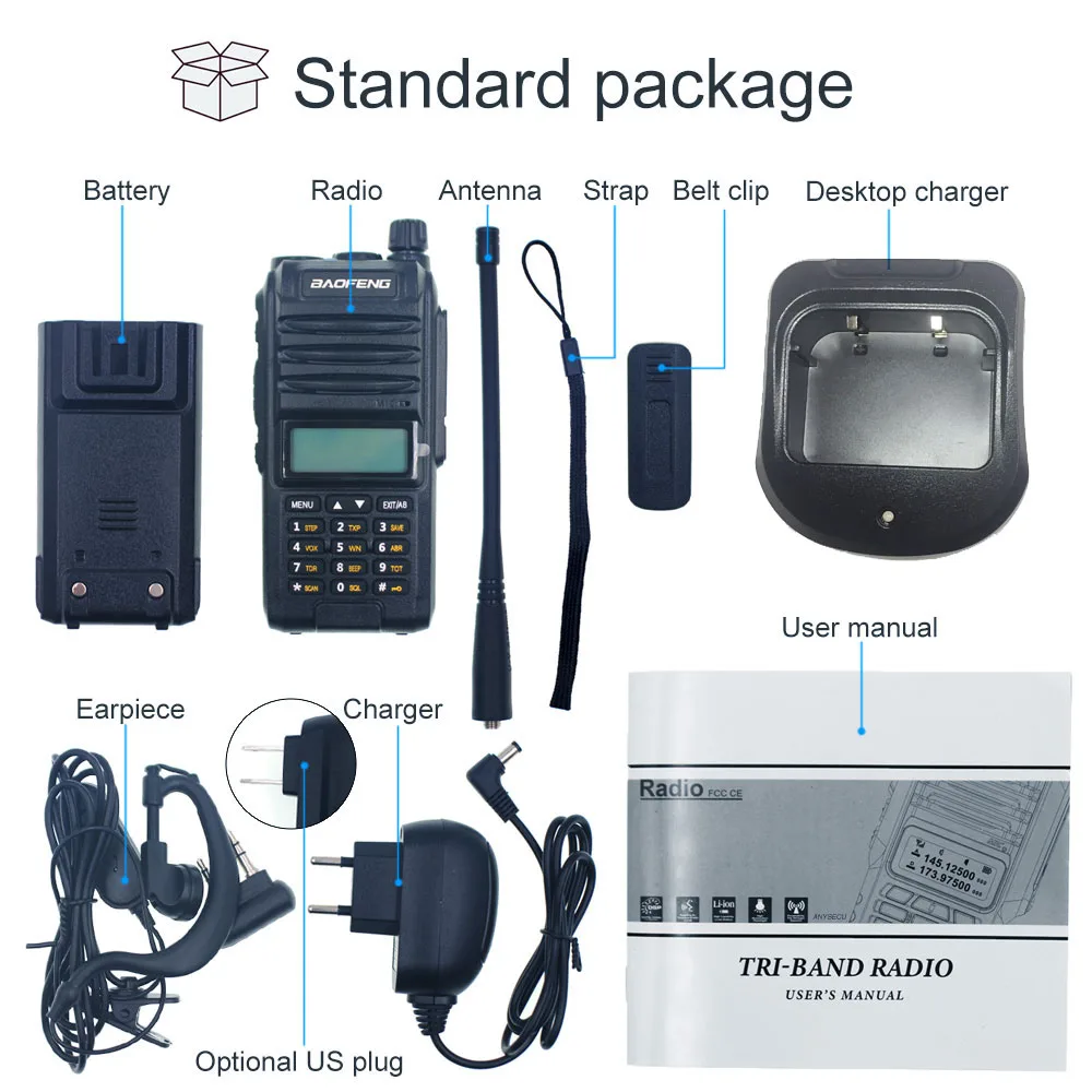 Baofeng BF-A58S Three Band 136-174/200-260/400-520MHz Walkie Talkie FM Two Way Portable CB Radio Hf Transceiver With Earpiece