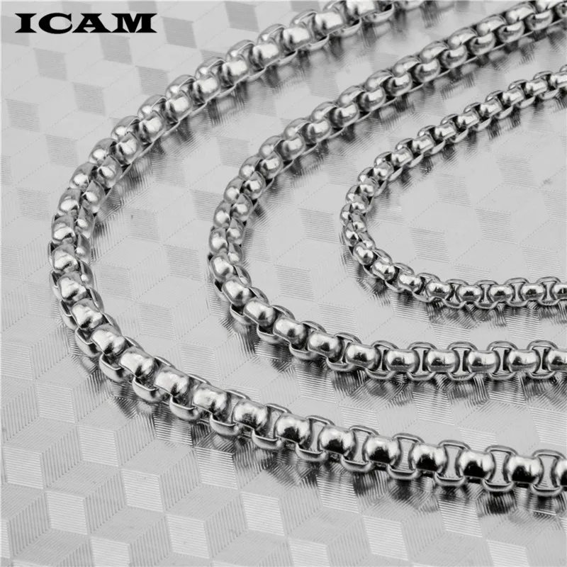 ICAM мужское ожерелье квадратная коробка цепь из нержавеющей стали серебро