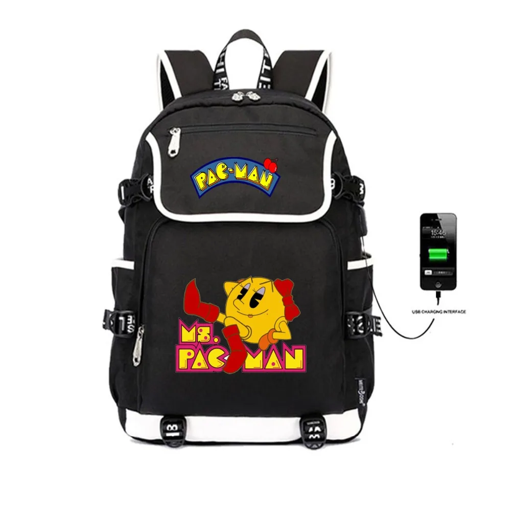 Игровой рюкзак Pac-Man для женщин и мужчин на плечо дорожная сумка для ноутбука USB зарядка Студенческая Книга Рюкзак Пакет