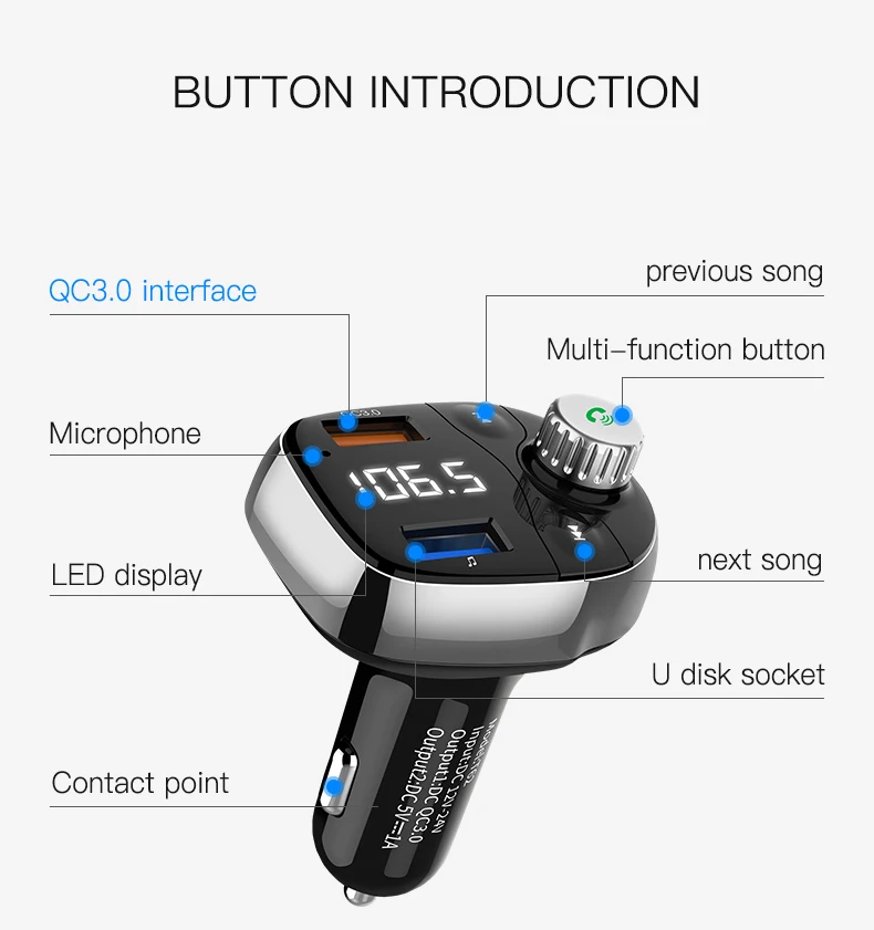 PATCHSKY T62 Автомобильный Mp3 музыкальный плеер Bluetooth аудио приемник адаптер fm-передатчик двойной зарядное устройство USB U диск/TF карта