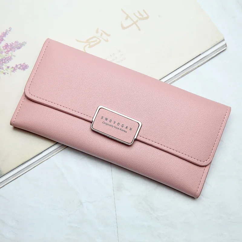 

2019 New Style Women's Wallet Korean-style Simple Fashion Large Capacity Multi Card Bit Buckle Wallet Leather Wallet Tabby Bag