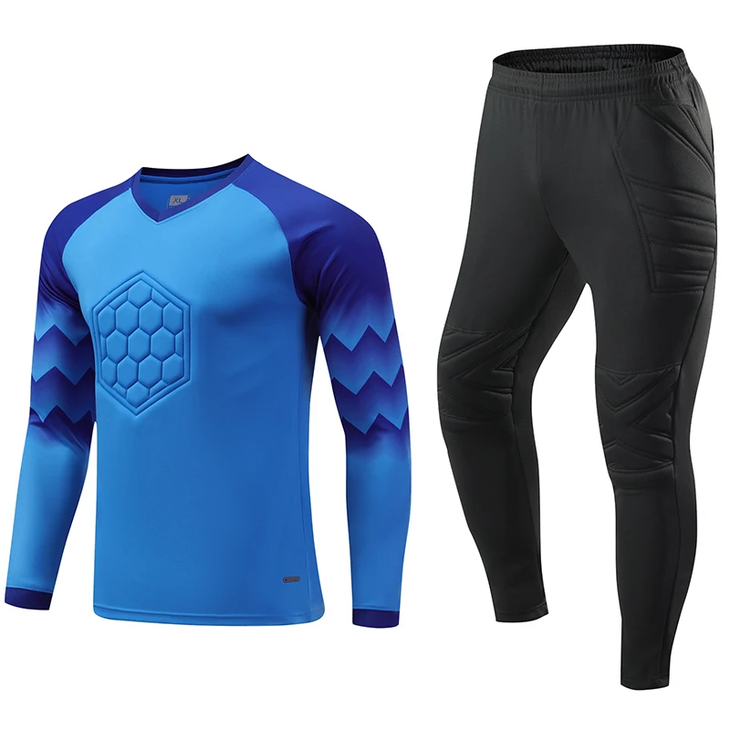 Men's Long Sleeve Goalkeeper Soccer Jersey Set with Protective Padding