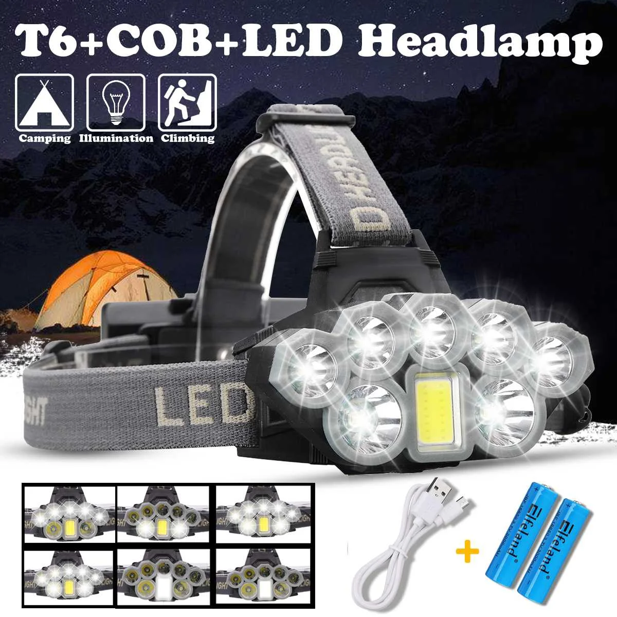 Smuxi Headlight 2*T6 + 5LED LED Headlamp 2x18650 6 files aluminum alloy