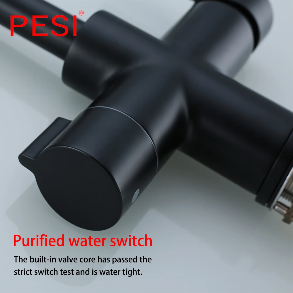Black bending Drinking Water Purification Tap Kitchen sink mixer 360 Degree Rotation with Filtered Water Kitchen Faucet.