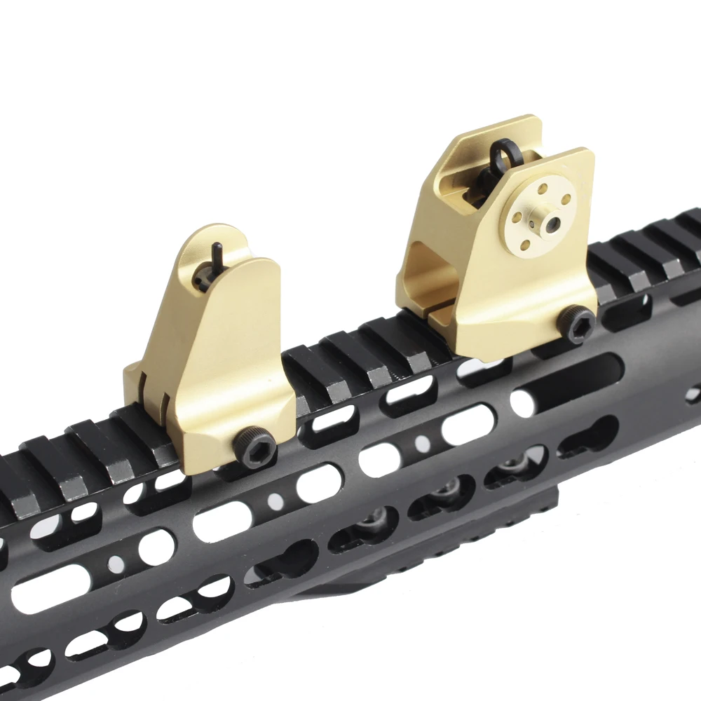 

Magorui Golden CNC Front Rear Iron Sight Combo Set Windage Adjustment Knob for Hunting Airsoft AR15 Apertures Iron Sigh