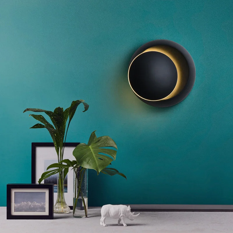 

Round Crescent small wall lamp staircase aisle warm and white LED Simple and creative modern bedside lamp bedroom living room