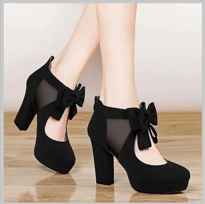 

2018 new sandals female elegant ladies heel shoes comfortable casual round head bag with thick with large size women's shoes