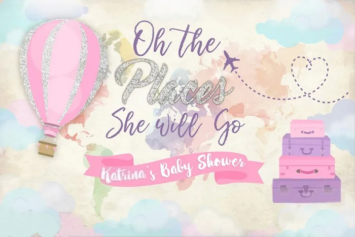 Personalizzato Colorato Pallone Ad Aria Calda Tronco Hot Air Balloon Baby Shower Sfondo Mappa Di Stampa Del Computer Partito Sfondo