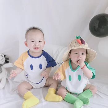 

Baby Girls Smile Print Short Sleeve Rompers Kids Boys Bodysuit Jumpsuit Newborn Clothes Infant Set