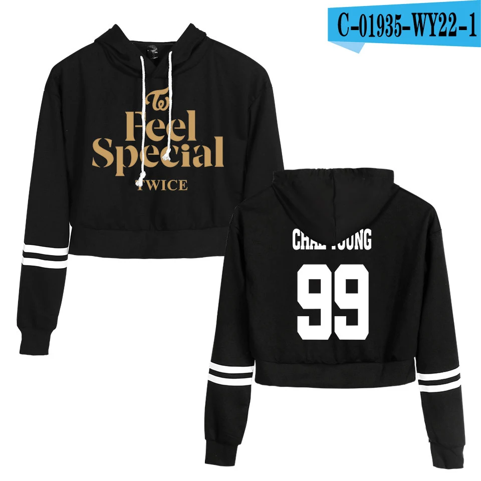 Женский сексуальный укороченный топ, толстовки Kpop Team TWICE Feel Special Print harajuku, Весенняя Горячая Распродажа, повседневные толстовки, свитшоты размера плюс - Цвет: black