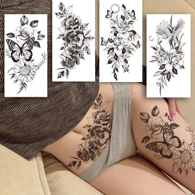 Tatuagem Temporária Feminina Fake Flor E Borboleta