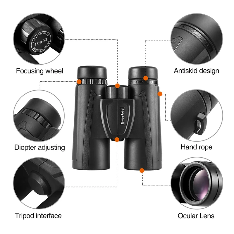Eyeskey 10x42 HD бинокль профессиональный Компактный телескоп мощный Bak4 ночное видение охотничий прицел