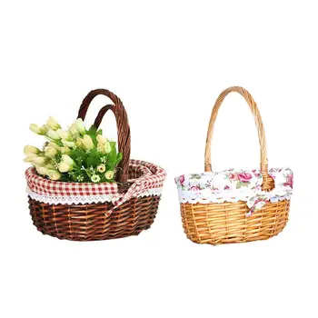 

Wicker Storage Basket - Willow Woven Empty Oval Easter Storage Basket With Handle For Egg Gathering Wine Picnic Kitchen Basket B