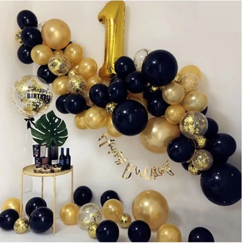 1pc party decoration black gold digital confetti mesh 4d balloon baby 2 years old birthday theme party decoration