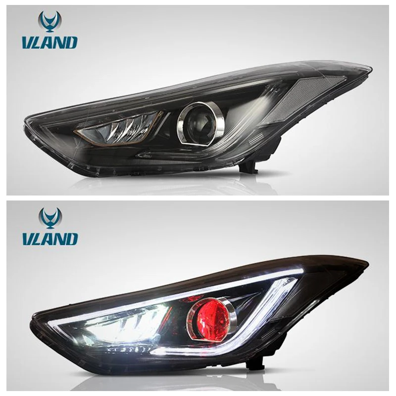 

VLAND factory for car Headlight For ELANTRA 2012 2013 2014 2015 Head Lamp and turn signal+DRL+Demon eyes +Play and Plug