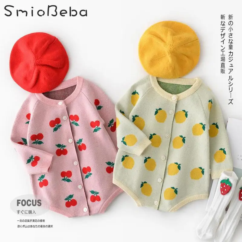 

Baby Knitted Romper Baby Boy Winter Warm Newborn Girl Cheery Pattern Autumn Baby Fruit Wool Hats Christmas Baby Jumpsuit Clothes