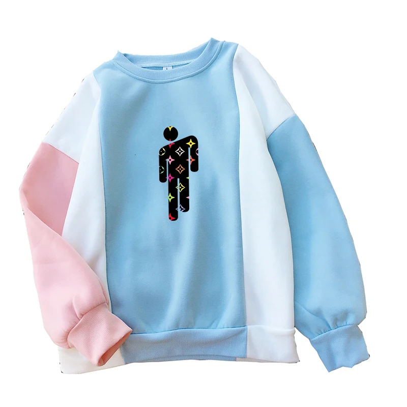  Billie Eilish Hoodies Sweatshirts Women Fleece Warm Colorblock Patchwork O-neck Star Printed Pullov