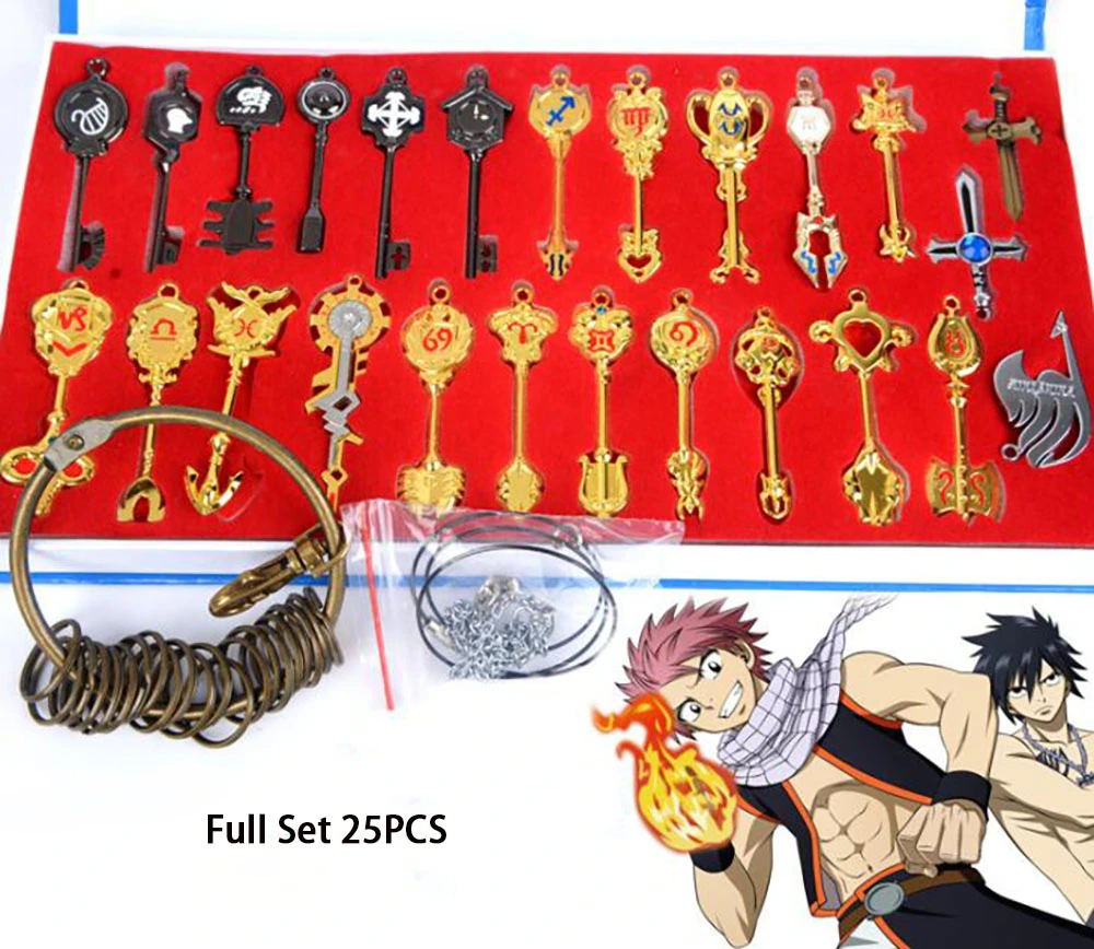 25pcs Set 6cm Anime Fairy Tail Lucy Cosplay Key Keychain Scale Pink Tattoo Heartfilia Sign Of The Zodiac Gold Key Key Pendant Costume Props Aliexpress