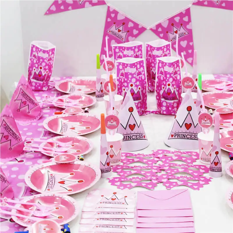 Девушка тема набор столовых приборов Корона розовый Пол секретная тема одноразовая посуда вечерние игрушки украшение платье День рождения